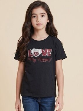 GUC Youth Girls Black Short Sleeve Texas A&M Tee Shirt Bling appliqué - Size M